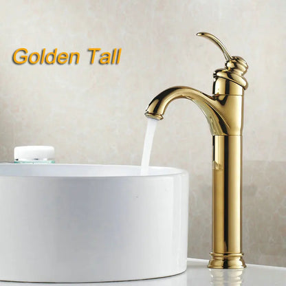 Single hole deck mounted retro style vessel sink faucet with antique brass polished finish and curved spout