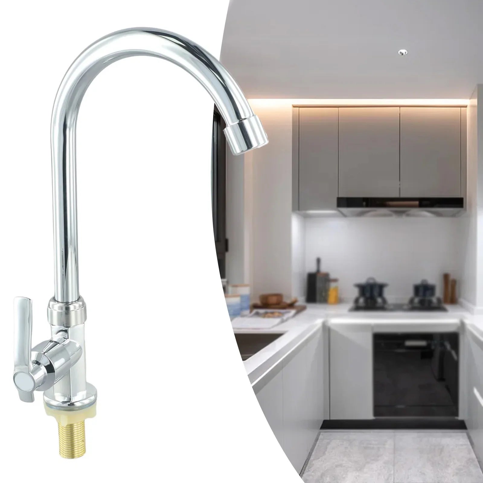 Chrome finished single hole kitchen sink faucet with curved spout white handle brass threading cold water stainless steel