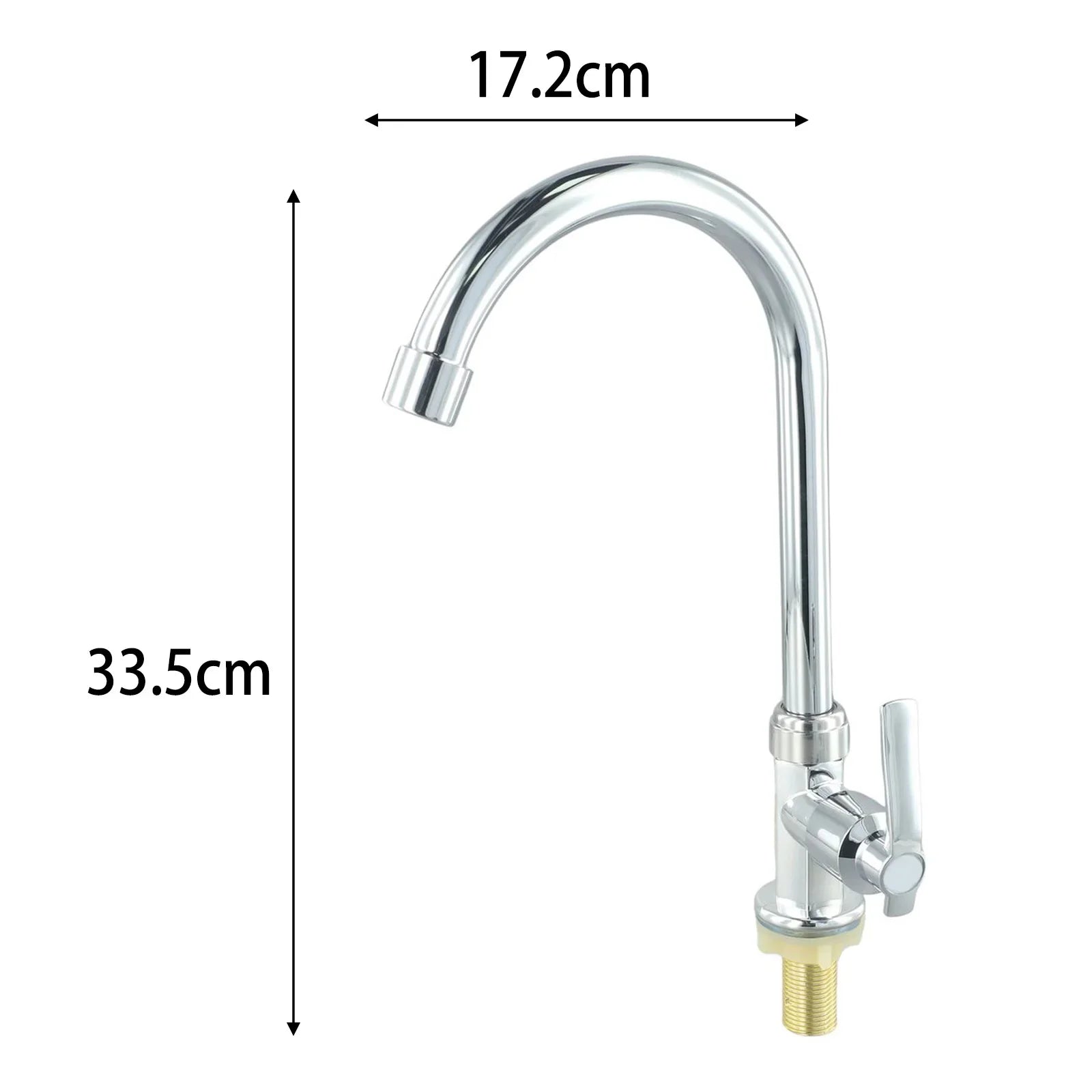 Chrome finished single hole cold water kitchen faucet single with curved spout cross handle and brass threading base