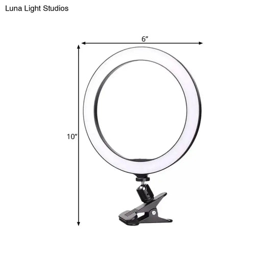 Sleek black led ring wall light with 6 inch fixture height and bright white color temperature for bedroom clip on use