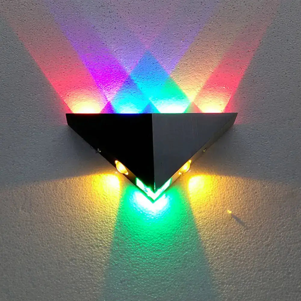 Sleek black triangular wall lamp with colorful rainbow prismatic effects for modern living room led inch fixture