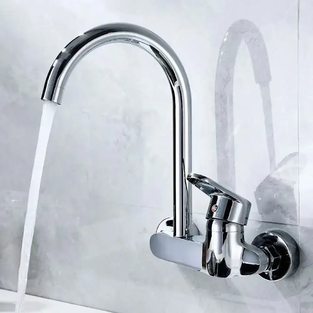 Sleek chrome curved spout single lever kitchen faucet with modern design and polished chrome finish