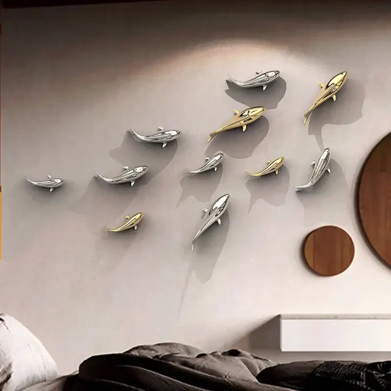 A set of sleek silver and gold metallic fish wall hanging decorbites goldfish resin wall art for living room decor