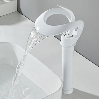 White ceramic basin faucet with sleek modern waterfall design by decorbites black brass for bathroom use