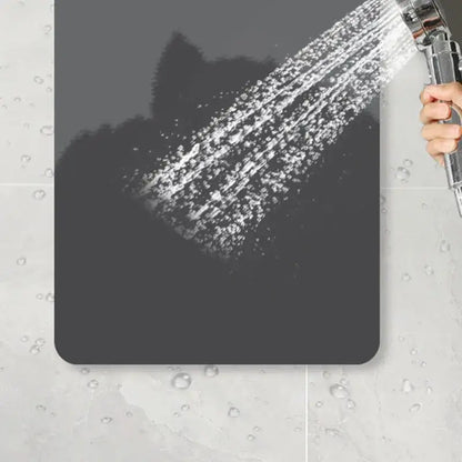 Sleek sage green diatom ooze bath rug with black non slip cat silhouette design for bathroom use non slip mat
