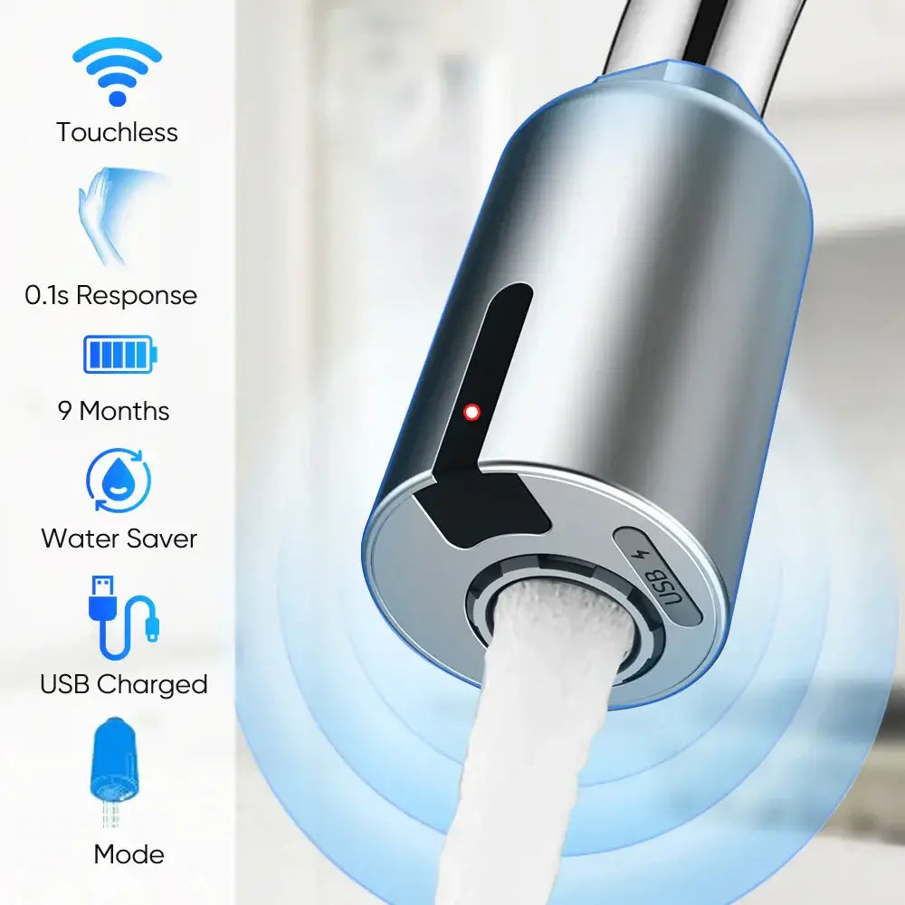 Sleek silver touchless kitchen faucet with brush nickel finish and usb charging adapter for 9 months use in kitchen faucet accessories
