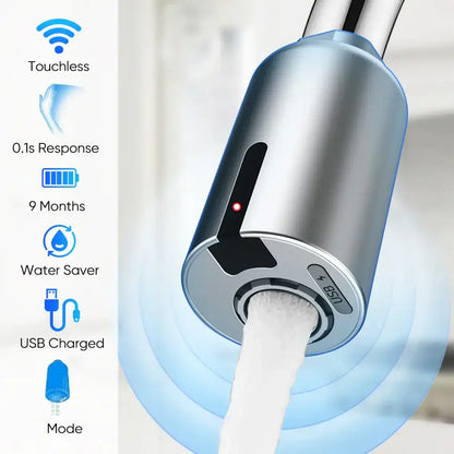 Sleek silver touchless kitchen faucet with brush nickel finish and usb charging adapter for 9 months use in kitchen faucet accessories
