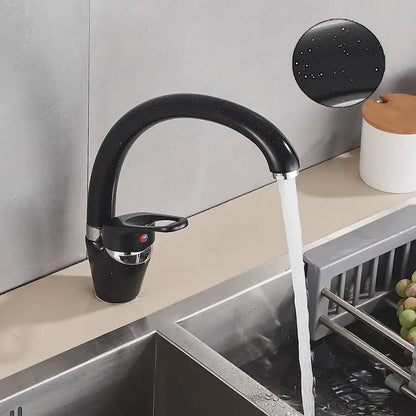 Sleek speckled black chrome single handle kitchen faucet with red indicator light decorbites black single model