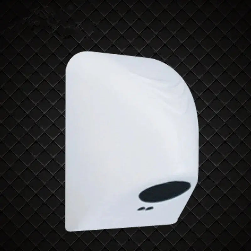 Sleek white and black automatic hand dryer wall mount with curved design and black circular sensor for bathroom use