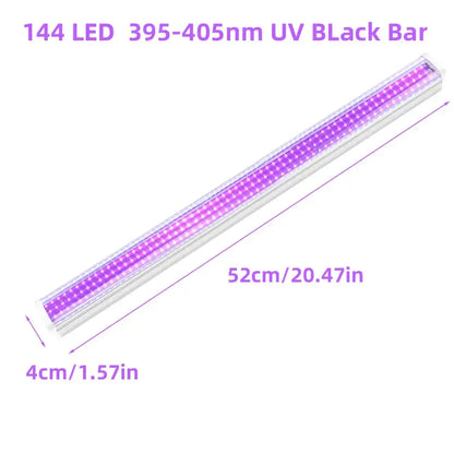Sleek white led uv glow black light bar 52cm long with 144 purple led lights for party room decor