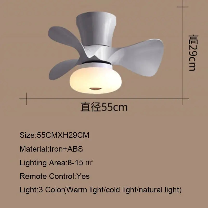 A sleek white smart wood ceiling fan light with three curved blades and app dimming for living room use