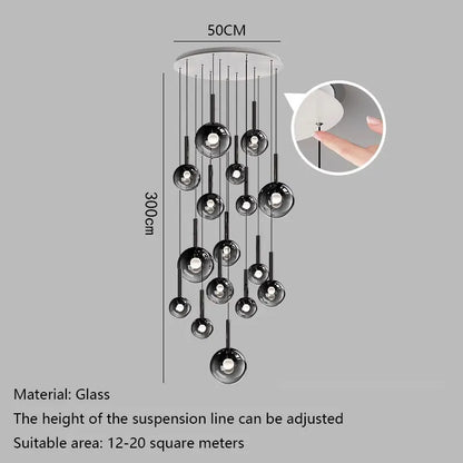 Smoke Gray Glass Multi-Light Staircase Pendant Light