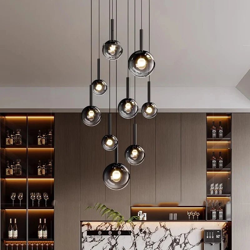 Smoke Gray Glass Multi-Light Staircase Pendant Light - Decorbites