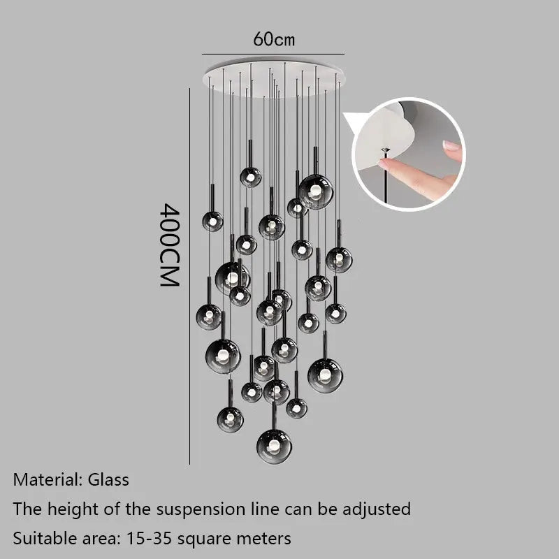 Smoke Gray Glass Multi-Light Staircase Pendant Light - Decorbites