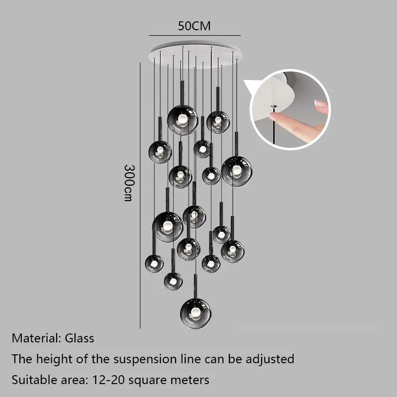 Smoke Gray Glass Multi-Light Staircase Pendant Light - Decorbites