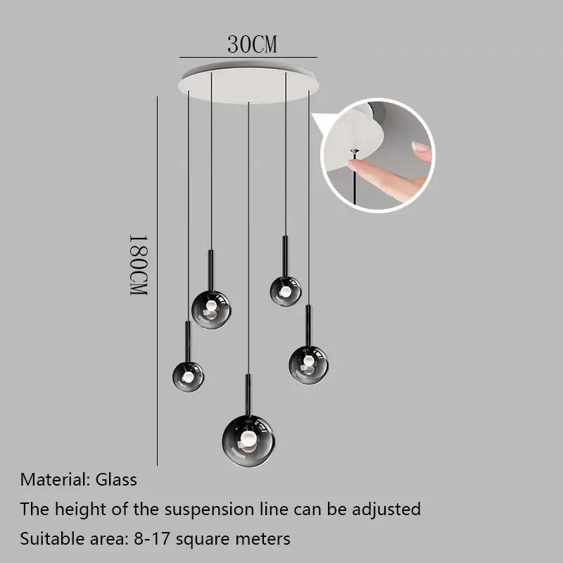 Smoke Gray Glass Multi-Light Staircase Pendant Light - Decorbites