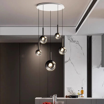 Smoke Gray Glass Multi-Light Staircase Pendant Light