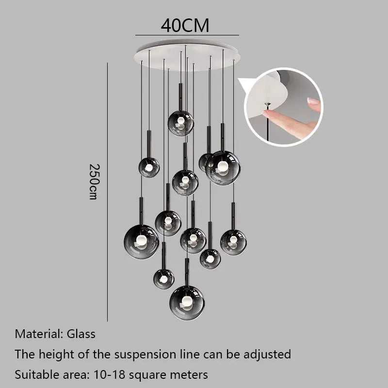 Smoke Gray Glass Multi-Light Staircase Pendant Light - Decorbites