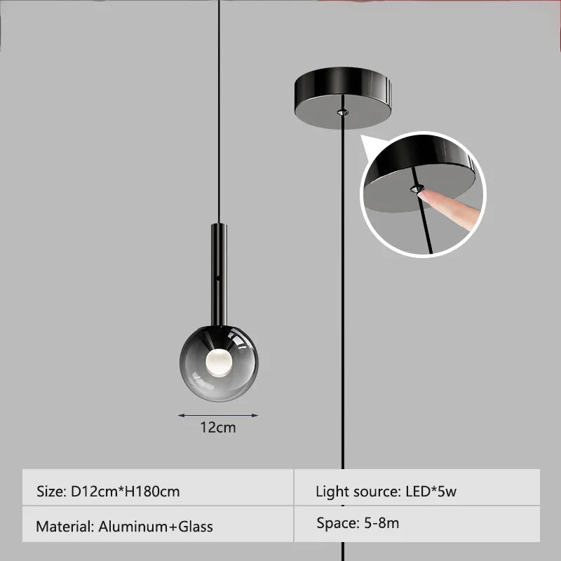 Smoke Gray Glass Multi-Light Staircase Pendant Light