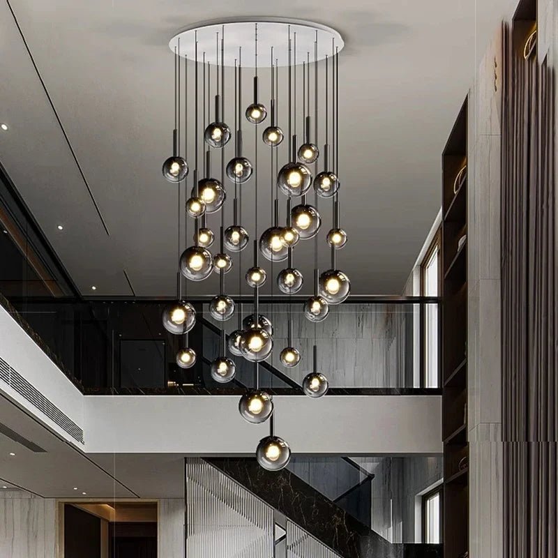 Smoke Gray Glass Multi-Light Staircase Pendant Light - Decorbites