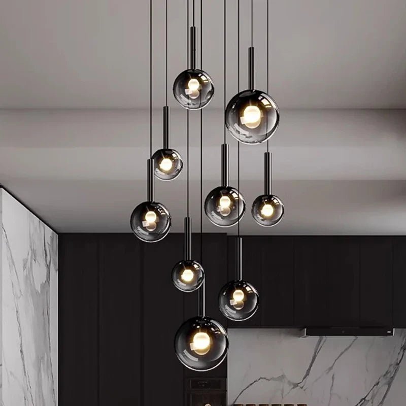 Smoke Gray Glass Multi-Light Staircase Pendant Light - Decorbites