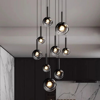 Smoke Gray Glass Multi-Light Staircase Pendant Light - Decorbites
