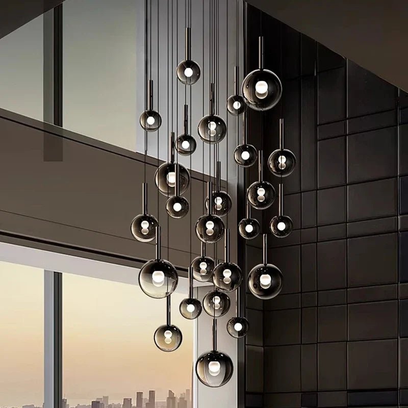 Smoke Gray Glass Multi-Light Staircase Pendant Light - Decorbites