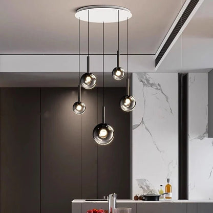 Smoke Gray Glass Multi-Light Staircase Pendant Light - Decorbites