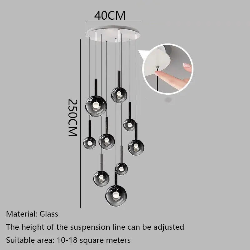 Smoke Gray Glass Multi-Light Staircase Pendant Light - Decorbites