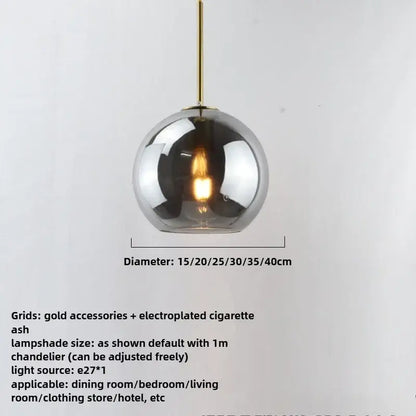 Smoky gray five light glass globe pendant light with iron finish and gold rod cord pendant for dining room use