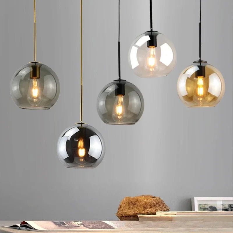 Smoky Gray Glass Globe Pendant Light With Iron Finish - Decorbites