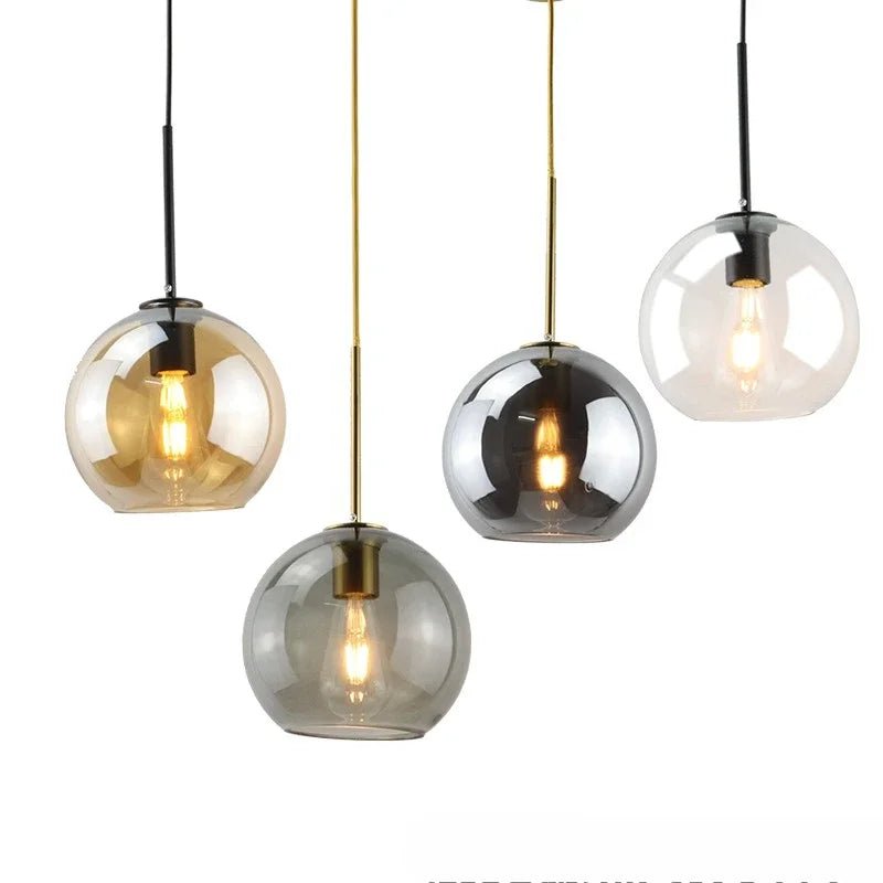 Smoky Gray Glass Globe Pendant Light With Iron Finish - Decorbites