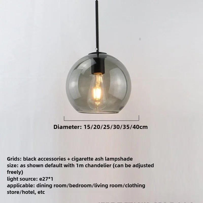 Smoky Gray Glass Globe Pendant Light With Iron Finish - Decorbites