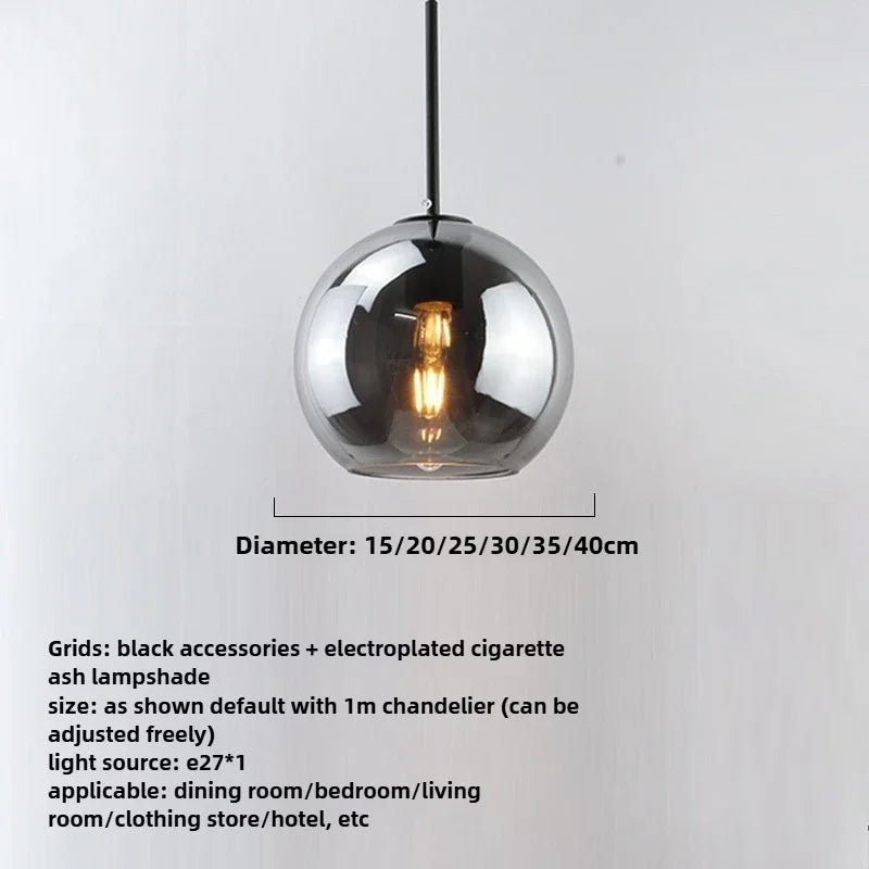 Smoky Gray Glass Globe Pendant Light With Iron Finish - Decorbites