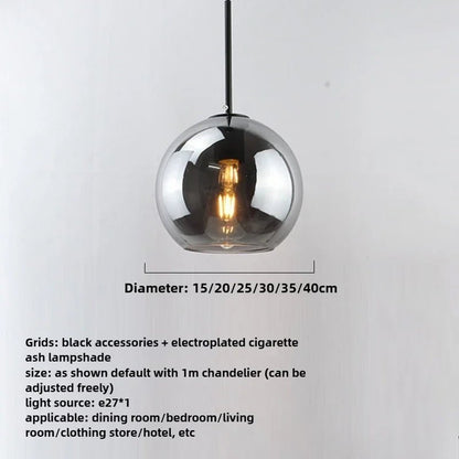 Smoky Gray Glass Globe Pendant Light With Iron Finish - Decorbites