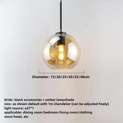 Smoky Gray Glass Globe Pendant Light With Iron Finish - Decorbites