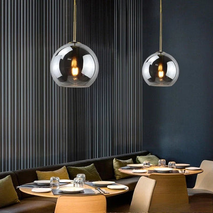 Smoky Gray Glass Globe Pendant Light With Iron Finish - Decorbites