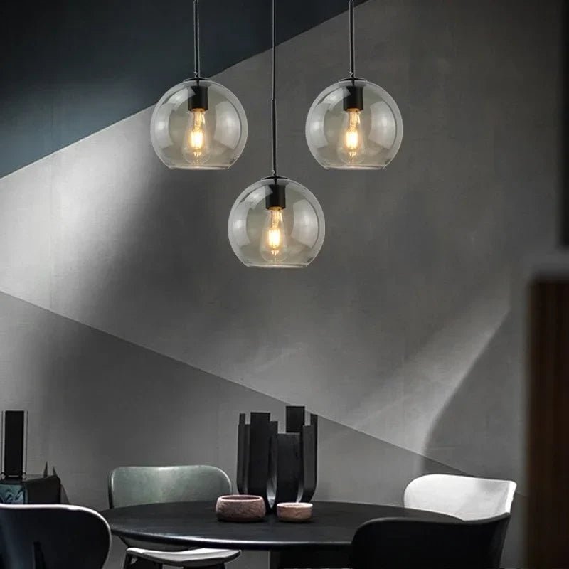 Smoky Gray Glass Globe Pendant Light With Iron Finish - Decorbites