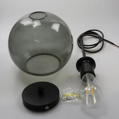 Smoky Gray Glass Globe Pendant Light With Iron Finish - Decorbites