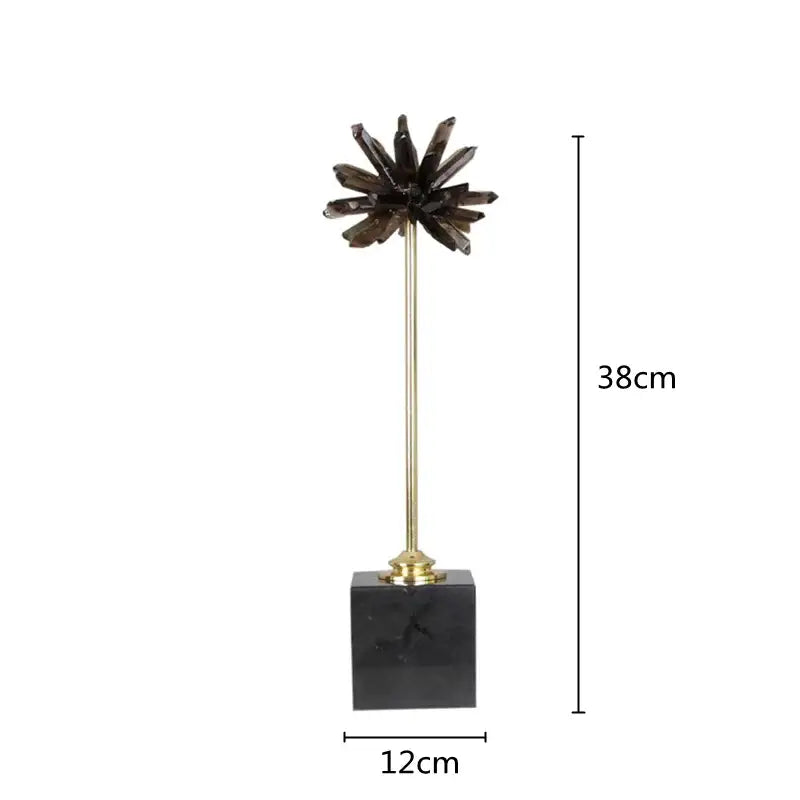 A 38cm tall decorbites crystal handicraft smoky quartz crystal handicraft artificial flower on gold stem base for home decor