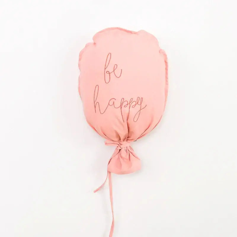 Soft pink cotton balloon wall hanging cushion with be happy embroidery for kids room decor