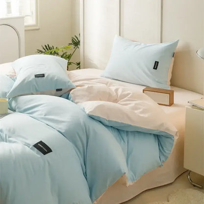 Light blue and cream two-tone quilted soft cotton bedding set from decorbites perfect for bedroom decor
