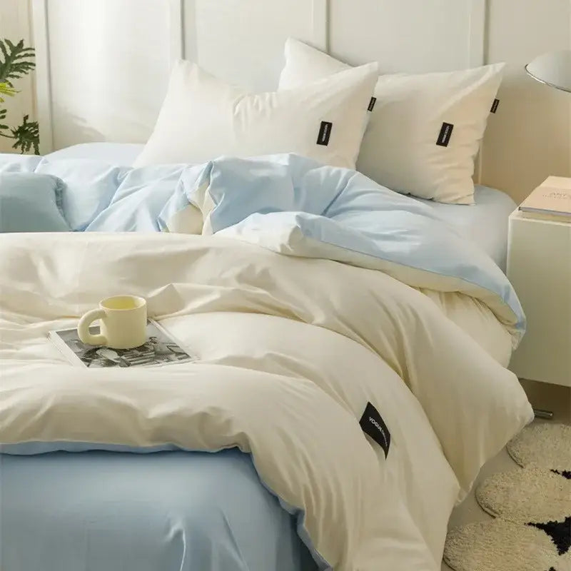 Soft cream cotton bedding set with light blue two-tone duvet featuring smooth fabric for decorbites cotton bedding