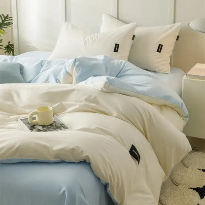 Soft cream cotton bedding set with light blue two-tone duvet featuring smooth fabric for decorbites cotton bedding