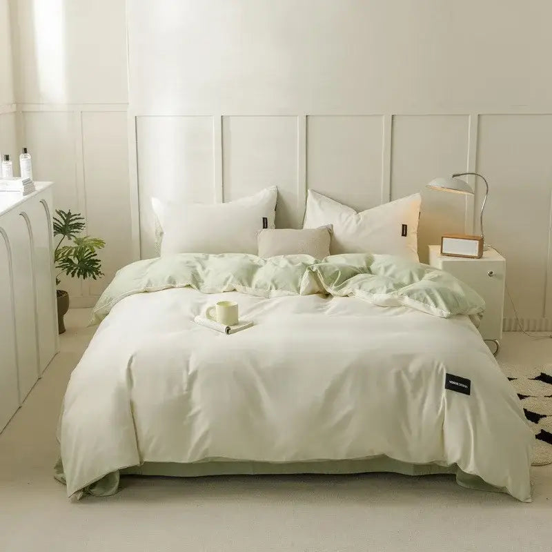 Soft mint green satin duvet bedding set with matching pillowcases by decorbites cotton bedding for bedroom decor