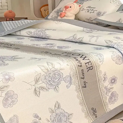 Beige soft gray floral antibacterial pattern mattress set with gray roses bows lace edged border decorbites antibacterial pattern mat