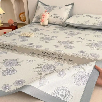 Soft gray floral mattress set with decorbites antibacterial pattern and delicate embroidered roses for bedroom use