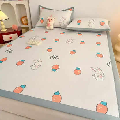 Soft gray floral decorbites antibacterial pattern mattress set with white cooling mattress pad featuring cartoon bunnies and carrots