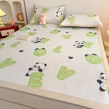White cooling mattress pad with playful green love lettering and pandas in soft gray floral decorbites antibacterial pattern mat set
