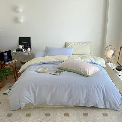 Soft pastel blue cotton queen bedding set with subtle sheen and satin finish from decorbites cotton queen collection